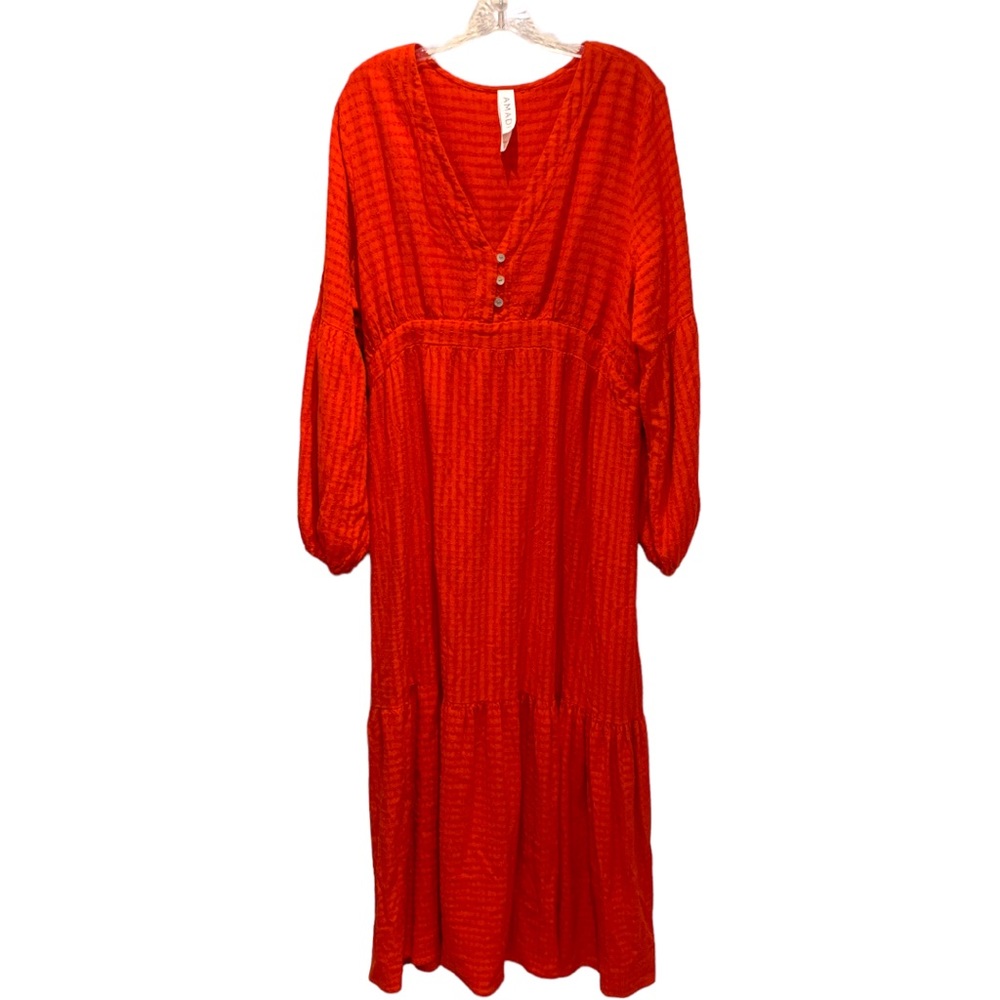 Anthropologie Red Maxi Dress with Balloon Sleeves - Picture 3 of 6